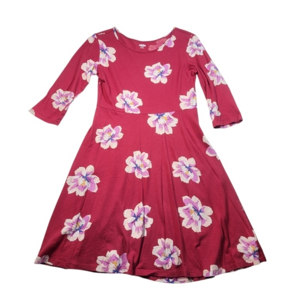 Old Navy Girl's Fit & Flare Burgundy Floral Dress - XL (14)